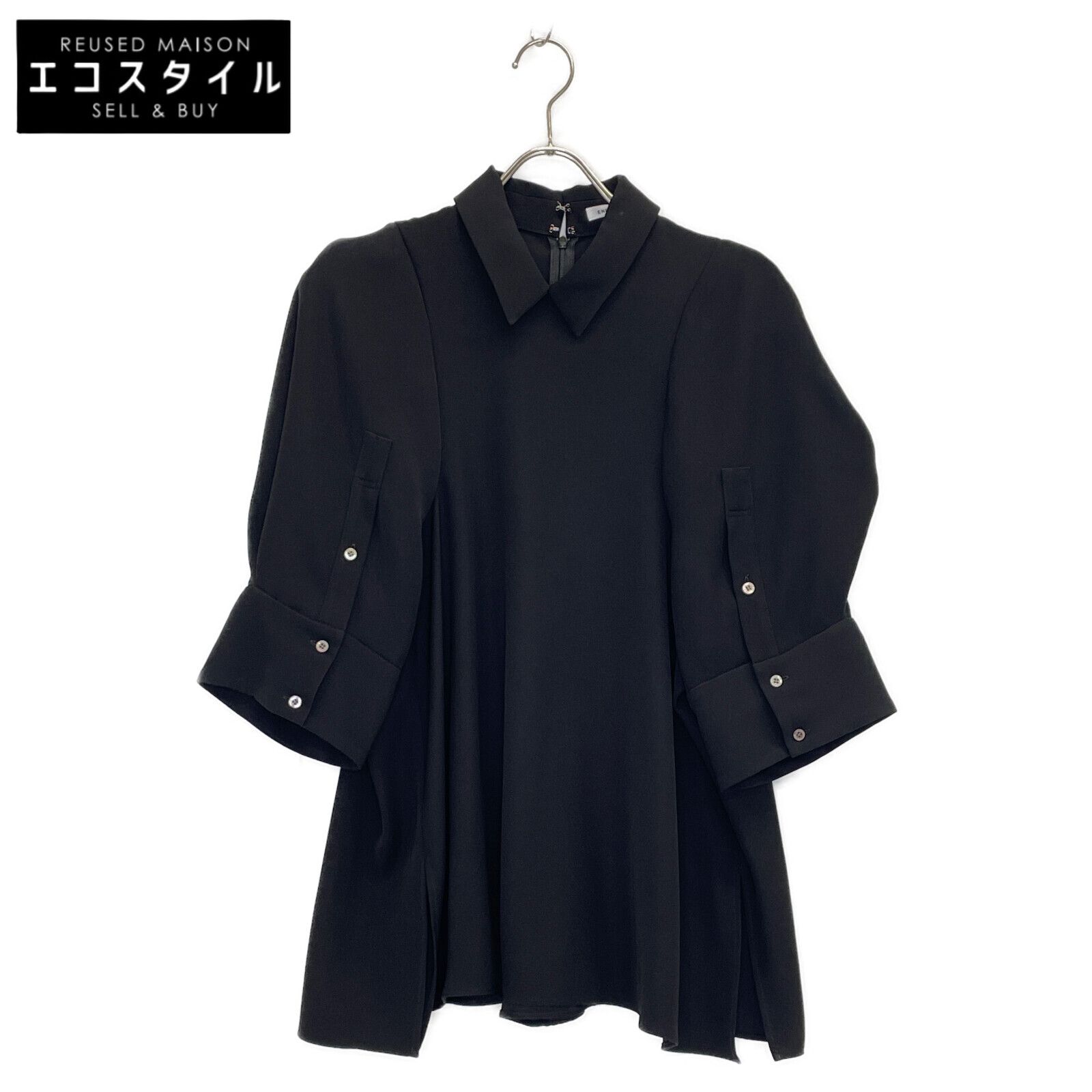 ENFOLD エンフォルド 23AW 300GA230-2200 ﾌﾞﾗｯｸ ﾎﾟﾘｴｽﾃﾙ COLLARED FLARE PULLOVER 38