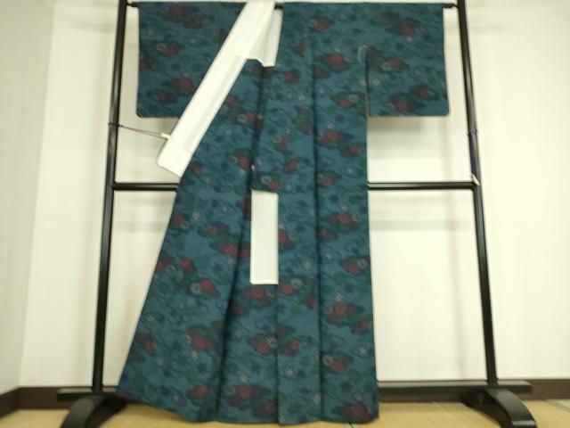 平和屋着物▽上質な紬 単衣 雲取り吉祥文 正絹 逸品 CAAW1378xi