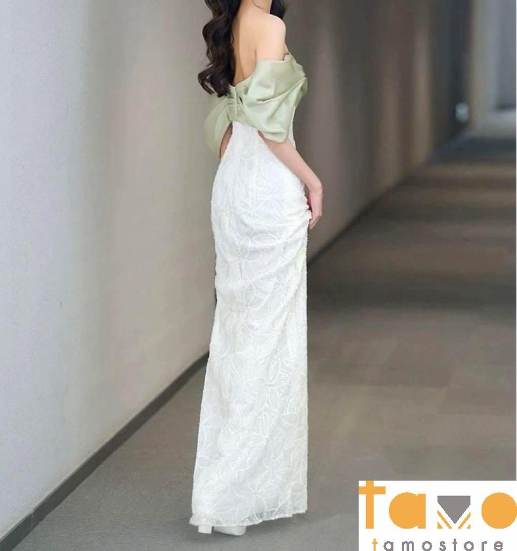 バイカラーがオシャレなスパンコールロングイブニングドレス 2024年 スパンコール ロング イブニングドレス バイカラー オシャレ