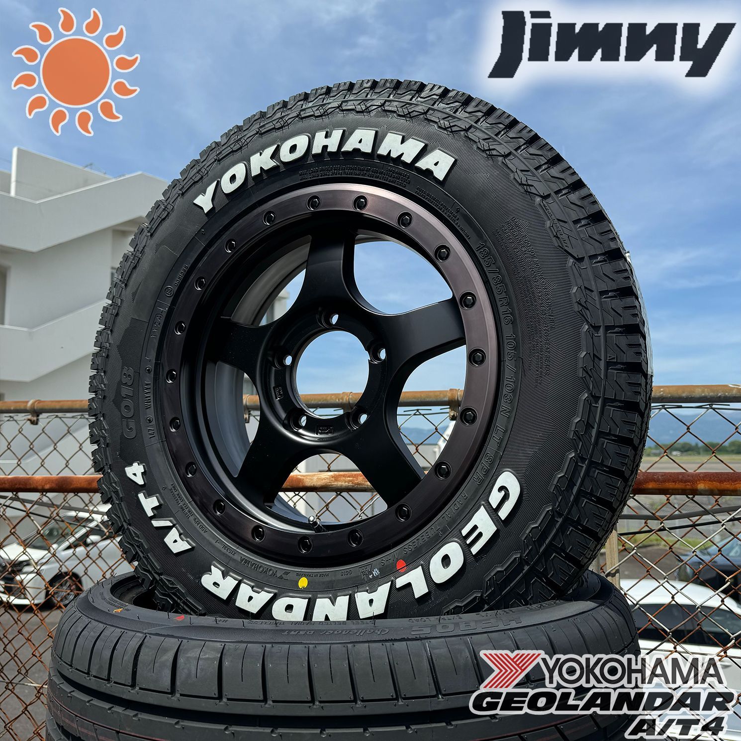 5月入荷 ジムニー JB23 JB64 JA22 JA12 JA11 BDX08 ヨコハマ ジオランダーAT 185/85R16 タイヤホイールセット 16インチ ホワイトレター