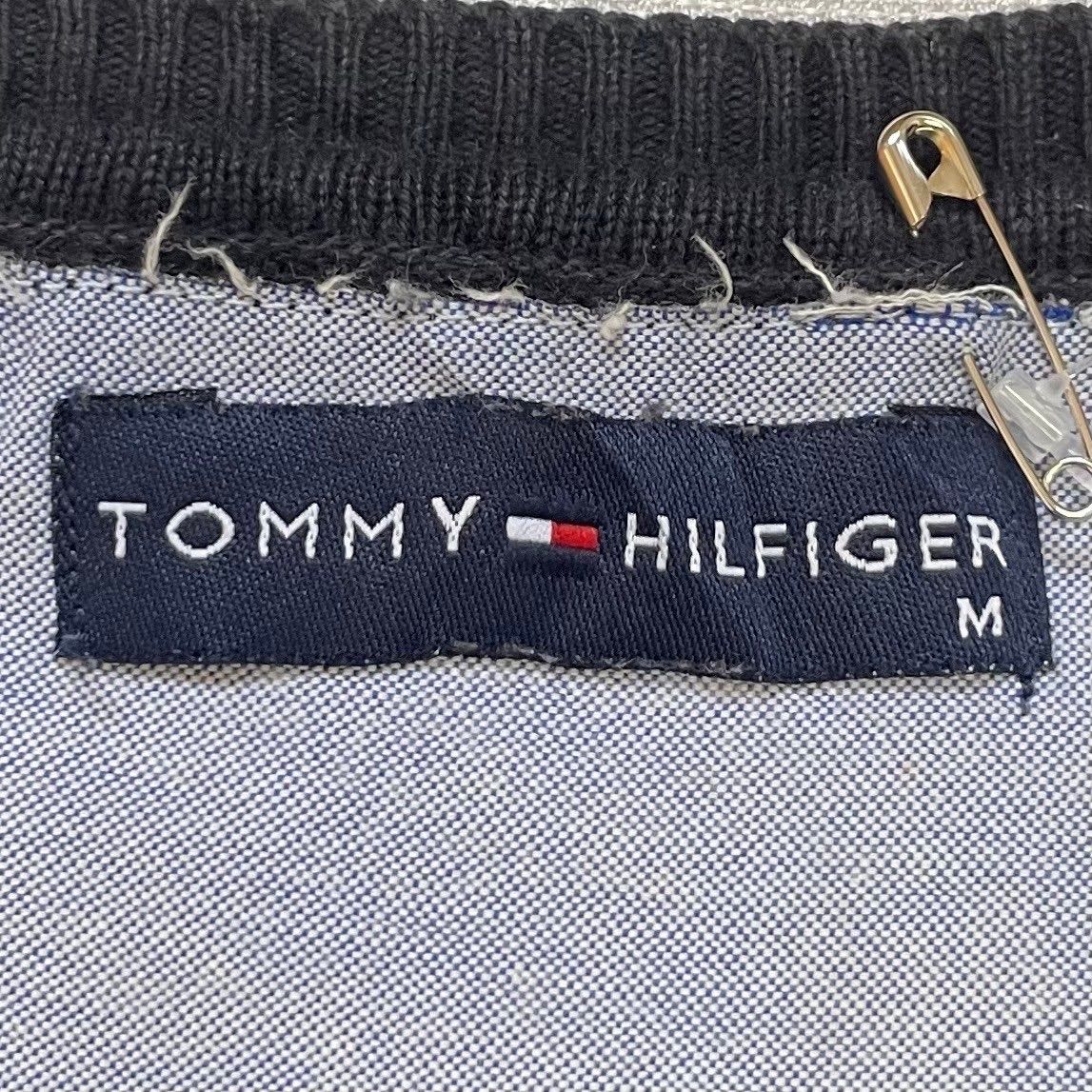 TOMMY HILFIGER トミーヒルフィガー Vネック ニット セーター コットンニット ワンポイントロゴ 刺繍 黒 Mサイズ No.F254