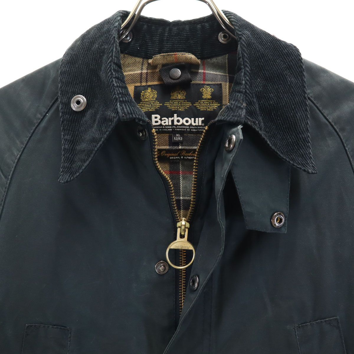  Barbour バブアー イングランド製 3ワラント クラシック ビデイル オイルドジャケット XL 12 13 ブラック系 ワックス キッズ 古着 その他 ジャケット ブルゾン