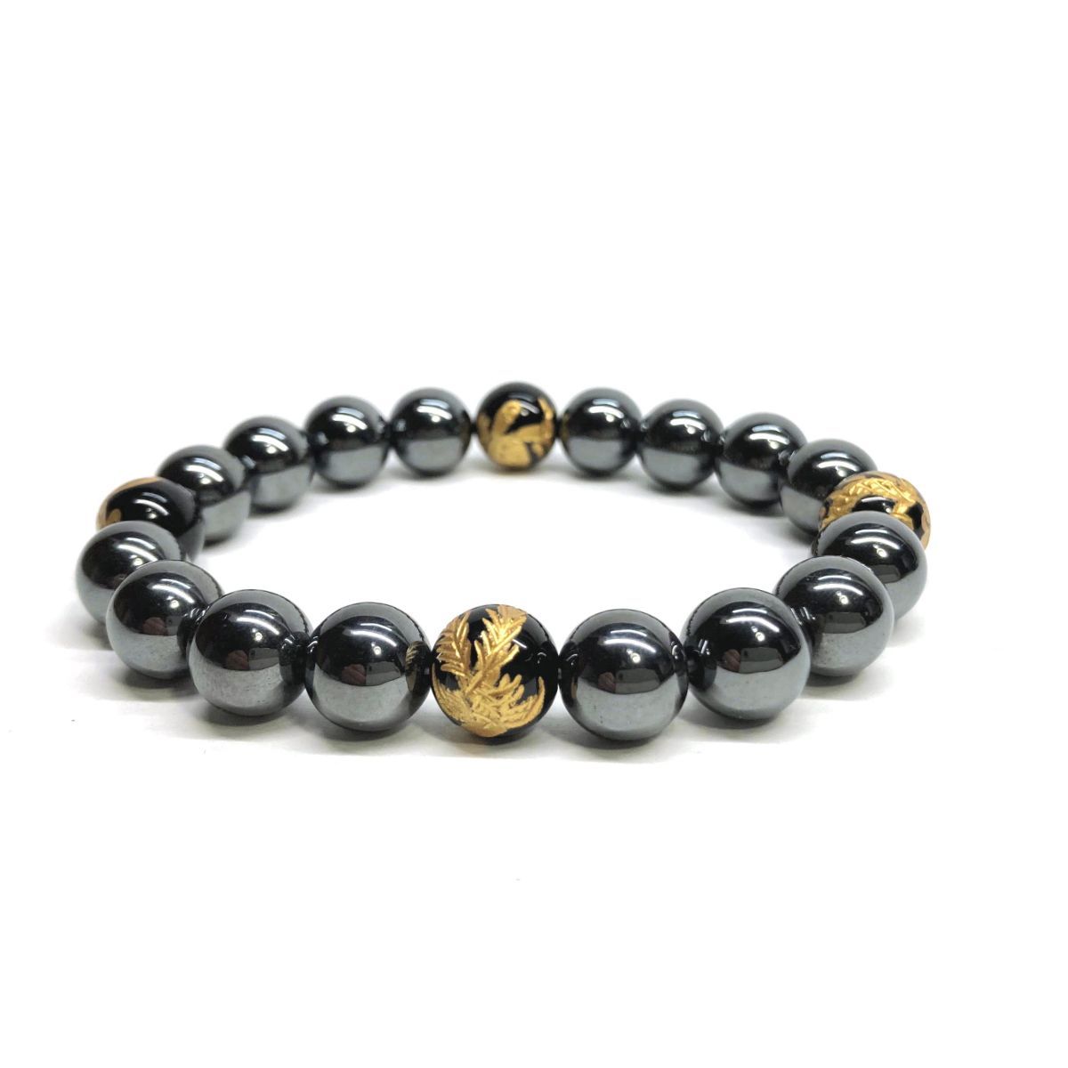 10mm 四神獣金彫オニキス×ヘマタイト パワーストーン ブレスレット 