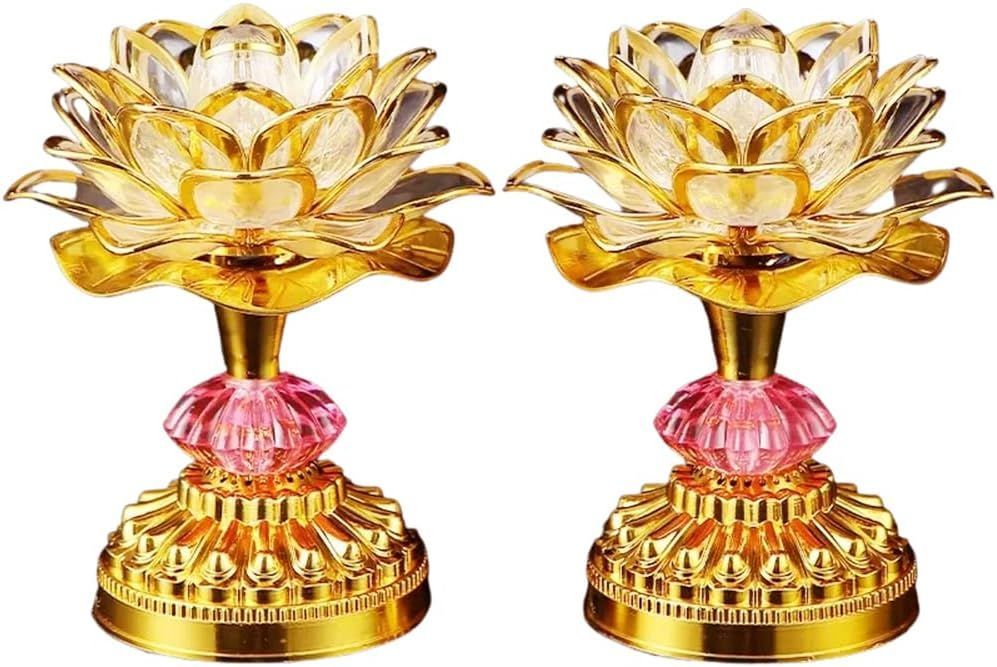 【特別セール】u003eGoldenu003c RAYWILL 蓮花 仏花 蓮の花 仏具 ロータス 蓮 造花 LED 7色変化 2個セット 2WAY給電対応 はすはな 仏壇 仏具 仏前 法事 法要 お盆 命日 飾り 照明一対 (Golden)
