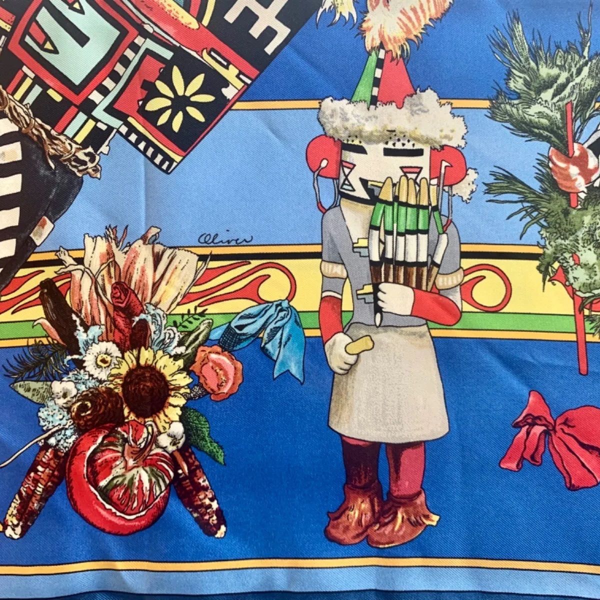 HERMES エルメス カレ90 スカーフ KACHINAS/カチナ 民族柄 【Y49390 
