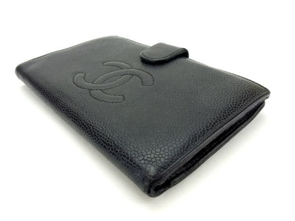 CHANEL ブラック レザー がま口財布 bs1284.jpg
