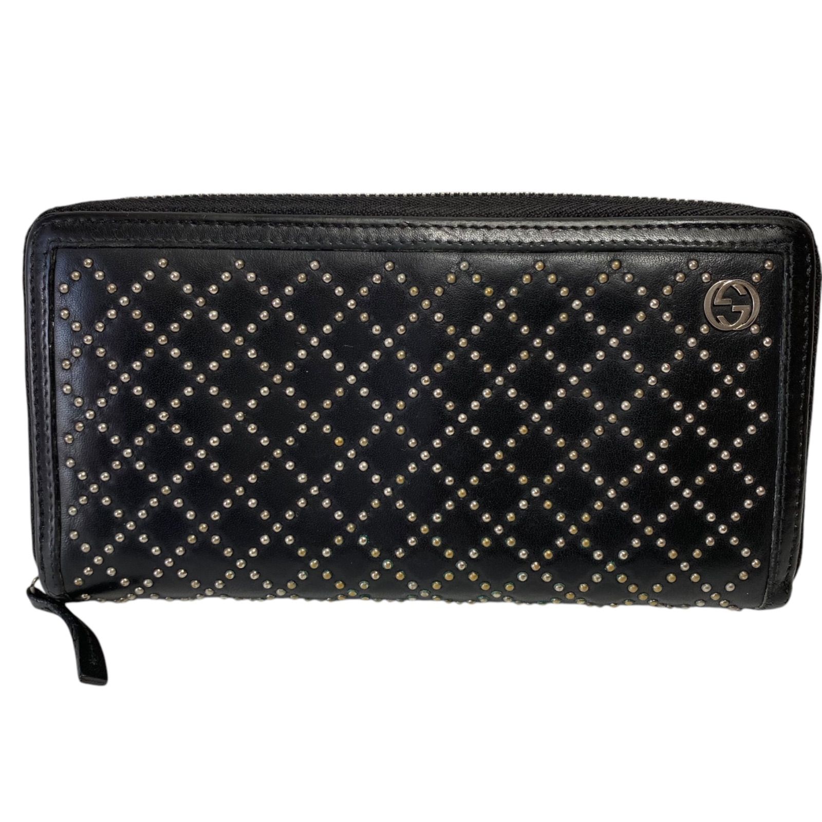 良品　グッチ ディアマンテ Wホック 長財布 レザー　ブラック 黒 ブラウン 茶 希少❗️ 🧡美品🧡 GUCCI ラウンドファスナー長財布 ブラック黒