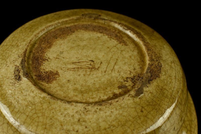 黄瀬戸 三葉葵紋入 向付 小鉢 五客 段箱 蔵C8777