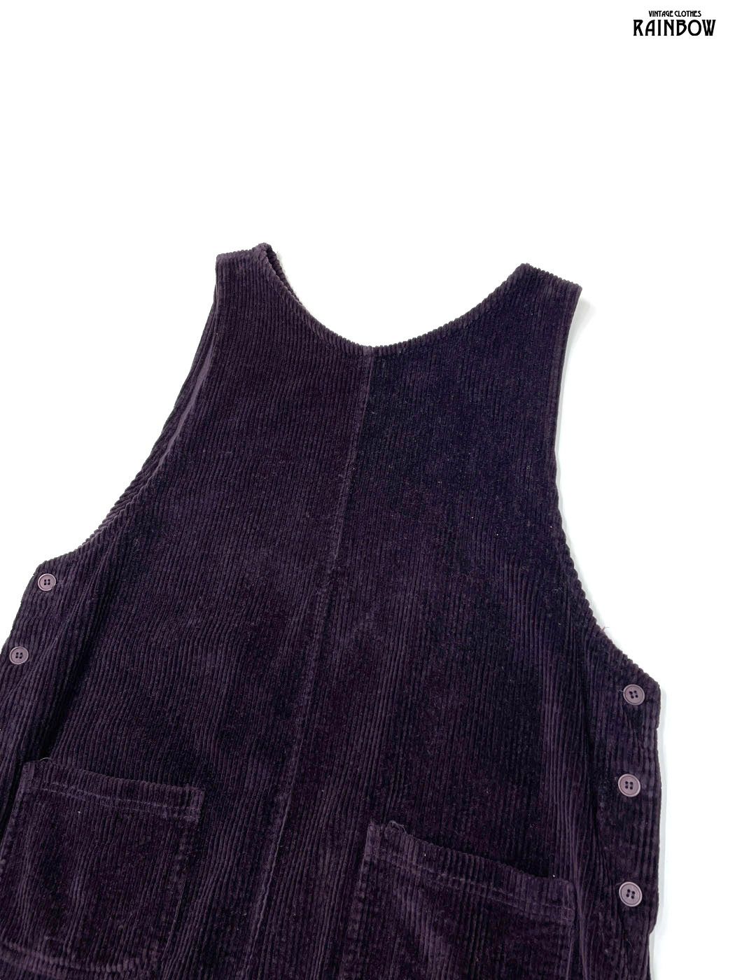 古着 アメリカ製 無地 コットン100% コーデュロイ ロング丈 ノースリーブ ワンピース 紫 otu2510002