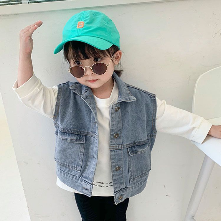 デニム ベスト キッズ 女の子 子供服 ノースリーブ ジャケット Gジャン おしゃれ 春秋 韓国 チョッキ