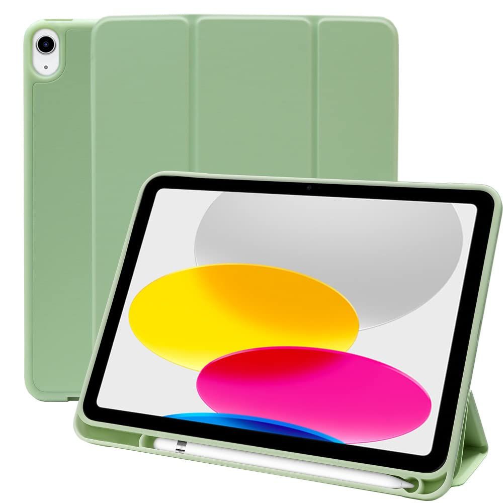 MS factory iPad 10世代 用 ケース iPadケース 第10世代 アイパッド 10.9 カバー ペン収納 耐衝撃 オートスリープ スタンド ティーグリーン 緑 IPD-10-S-HDR-GRN