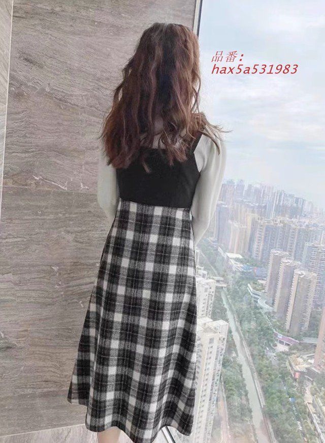 チェック ジャンパースカート 秋冬 切り替えワンピース Aライン ワンピース 秋冬 大きいサイズ ウエスト 韓国 レディース ファッション ミモレ丈 hax5a531983 GULLKHAN_COM