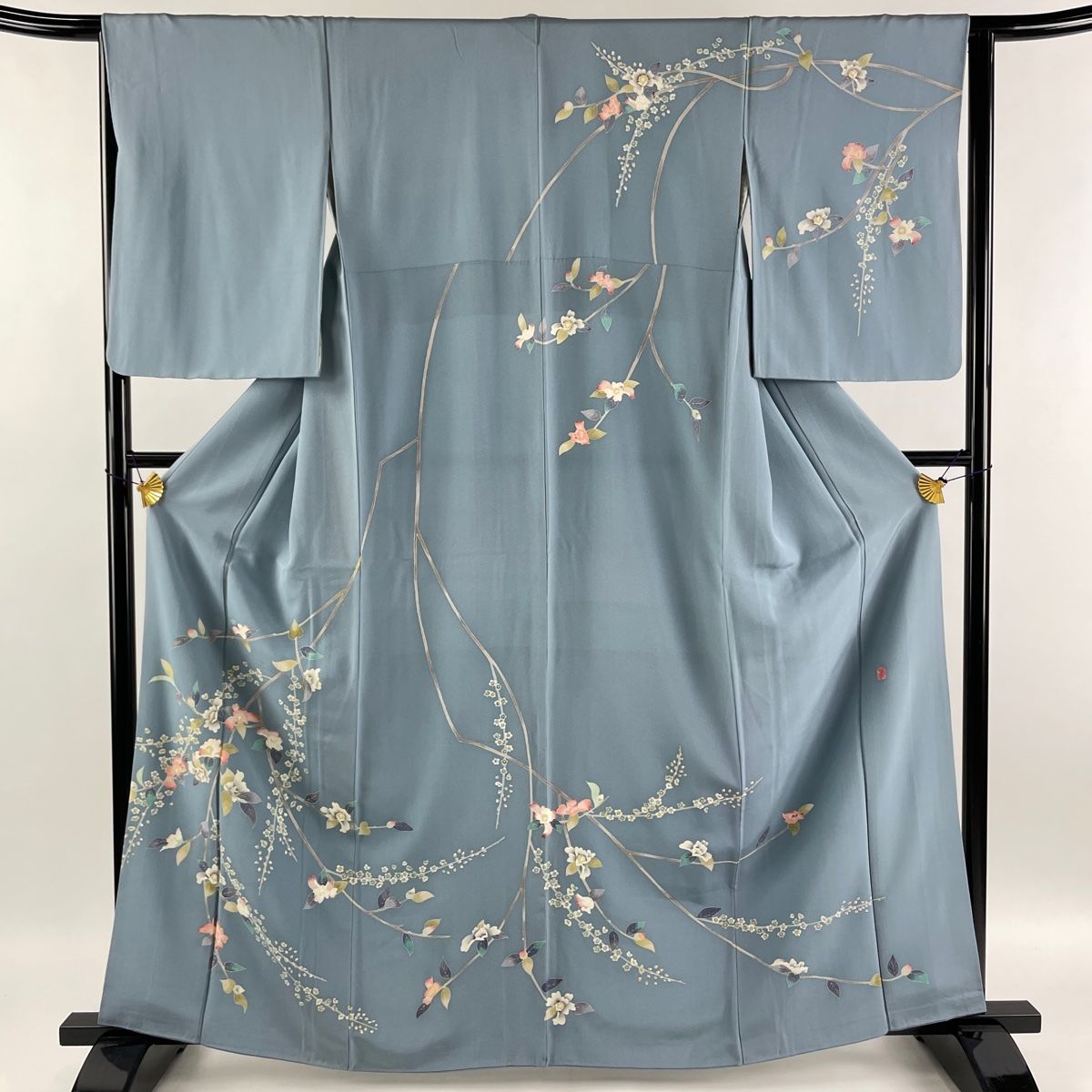 新品限定SALE付下げ 名品 落款 松寿鱗文 青灰色 袷 身丈160.5cm 裄丈68.5cm L 正絹 ☆☆☆☆ 付下げ