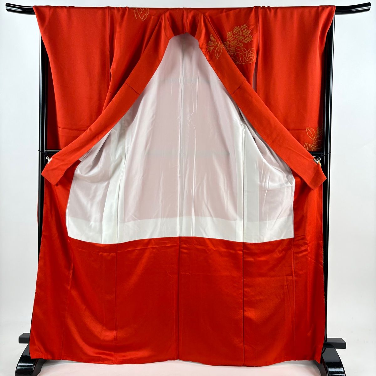 ここでご注文へようこそ! 振袖 身丈169.5cm 裄丈68cm L 袷 草花 蝶 金通し 染め分け 朱色 正絹 【人気満点NO.1】