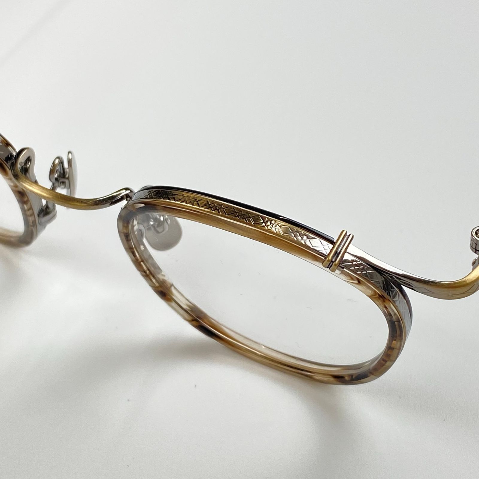 美品　金子眼鏡　サングラス　だて眼鏡　度なし 極美品】 金子眼鏡 premium / KMP-22 シルバーコンビ 伊達メガネ 度