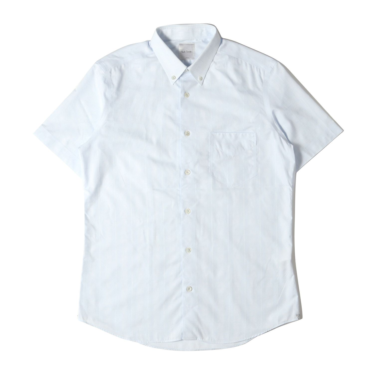 Paul Smith ポールスミス シャツ サイズ:L シャドーチェック柄 コットン ブロード ボタンダウン 半袖シャツ B.D クールビズ ライトブルー トップス カジュアルシャツ【メンズ】