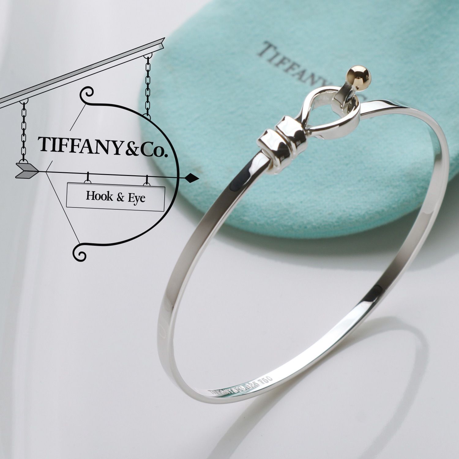 極美品 TIFFANY&Co. ティファニー フック&アイ バングル スターリング シルバー AG 925 YG 750 イエローゴールド K18  コンビ