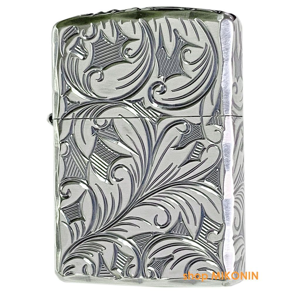 ZIPPO ARMOR 5面深彫り彫刻 唐草模様 銀イブシ オイルライター 新品  