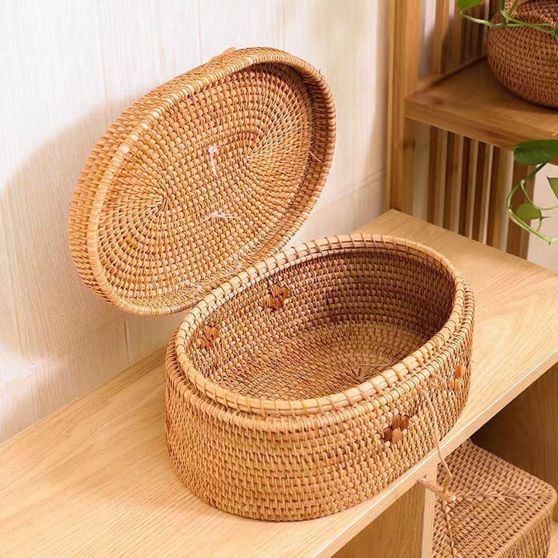 【O-148】籐 ラタン バスケット 蓋付き カゴ 収納 昭和レトロ O-148】籐 ラタン バスケット 蓋付き カゴ 収納 昭和レトロ 昭和