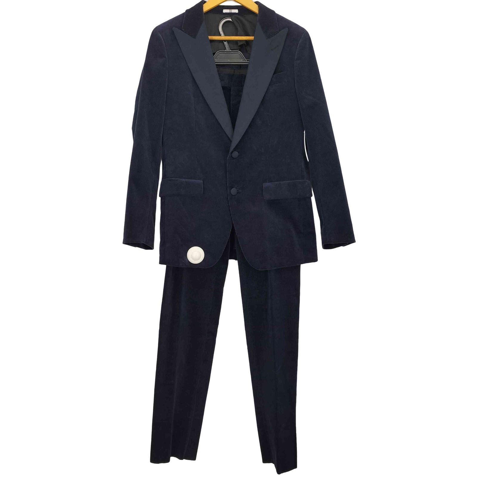 お洒落織柄】スーツセレクト 3ピース 4S ネイビー AB4 美品 チェック