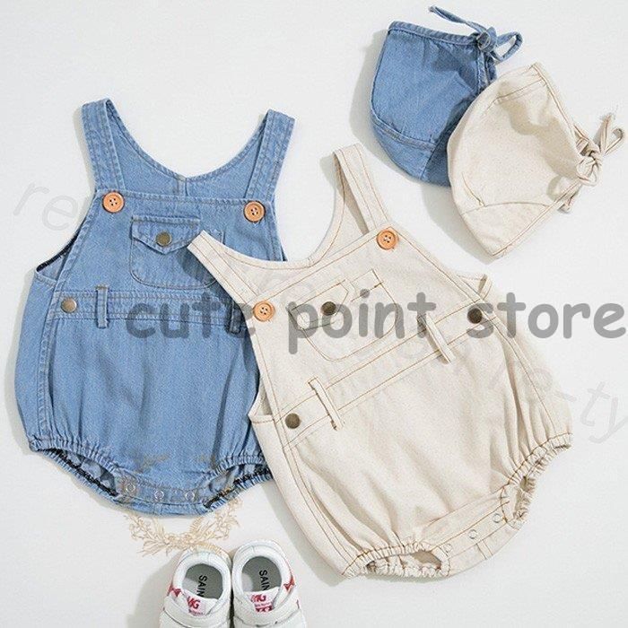 ベビー服 ロンパース オールインワン 帽子付き デニム シンプル