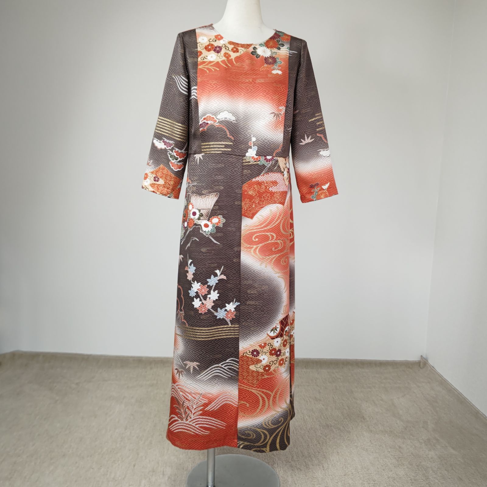 zunezune 振袖 巻きドレス ノースリーブ 着物リメイク 朱赤 zunezune 振袖 巻きドレス ノースリーブ 着物リメイク 朱赤 zunezune