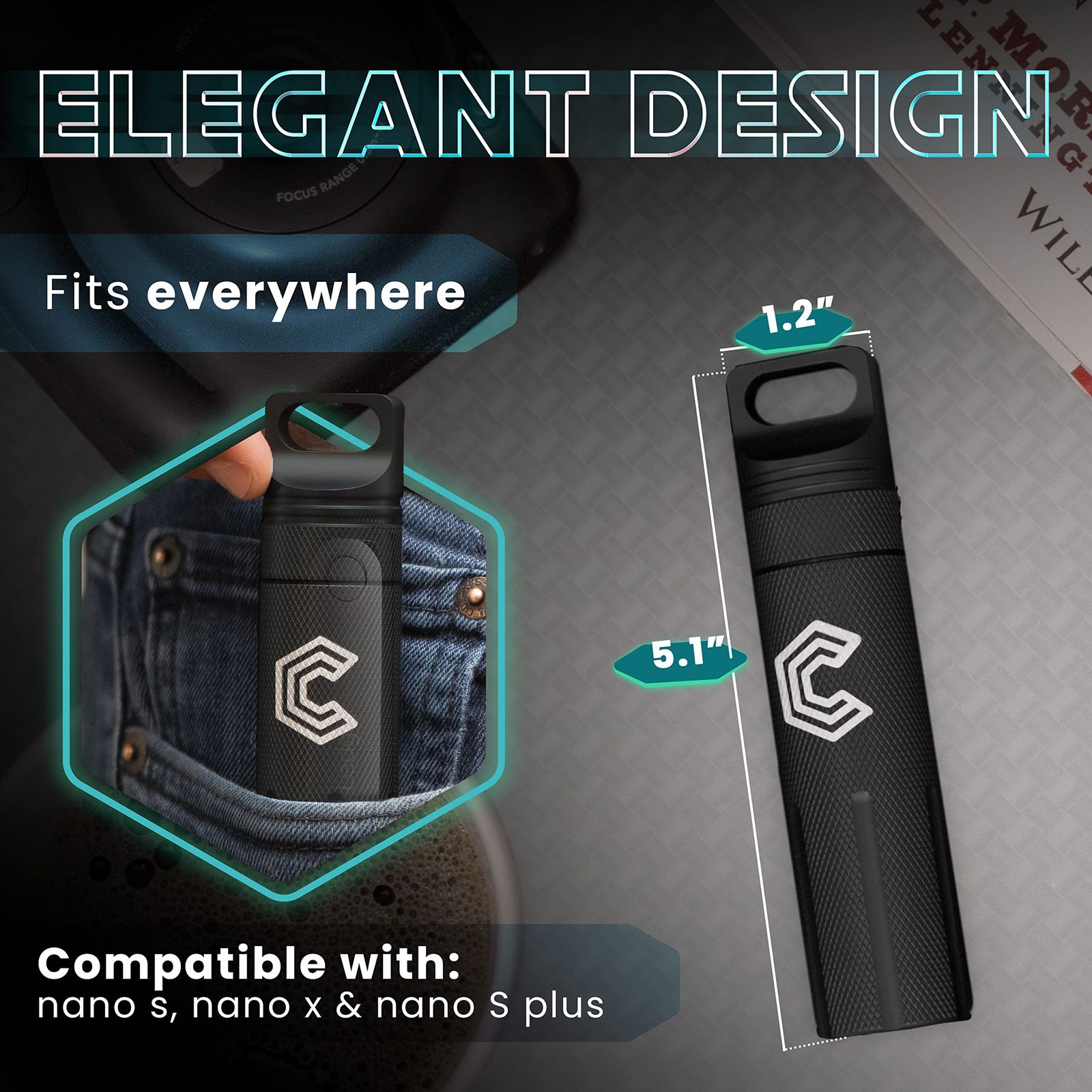 CryptoPod Ledger Nanoケース - Nano S/X/S Plus & Yubikey USB対応 - アルミニウム合金 耐火