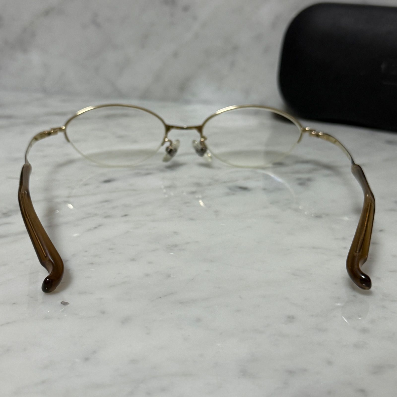 美品 999.9 フォーナインズ メガネ ゴールド 金 リムレス ハーフリム S