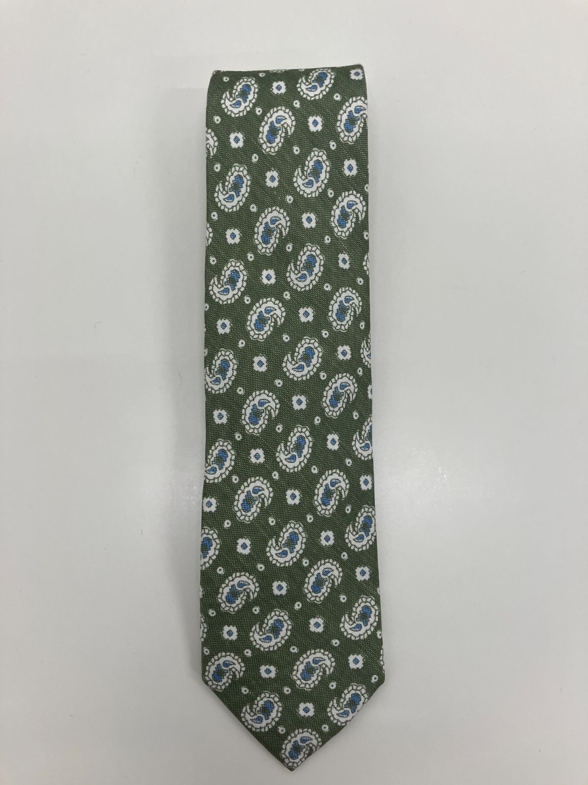 E.Marinella ネクタイ Linen Tie in Green Paisley 緑 ペイズリー柄