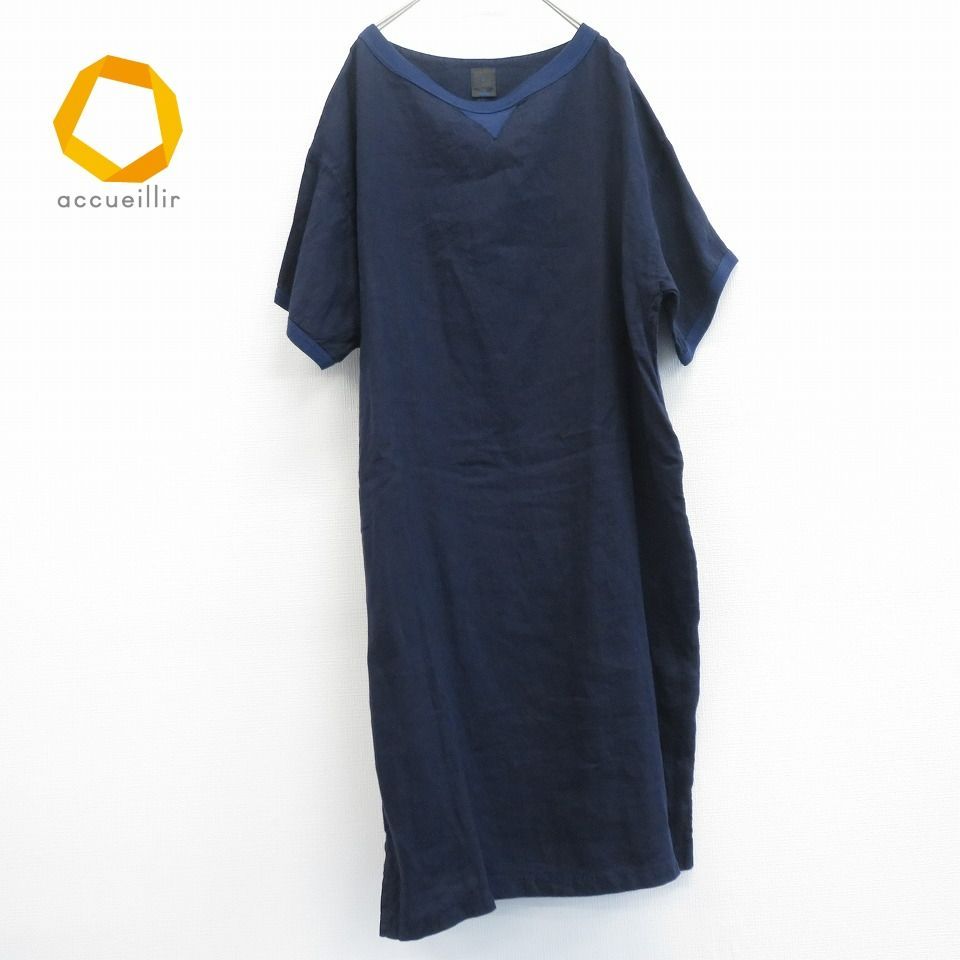 maillot マイヨ リネン ワンピース ロング 半袖 紺系 831912i - メルカリ 