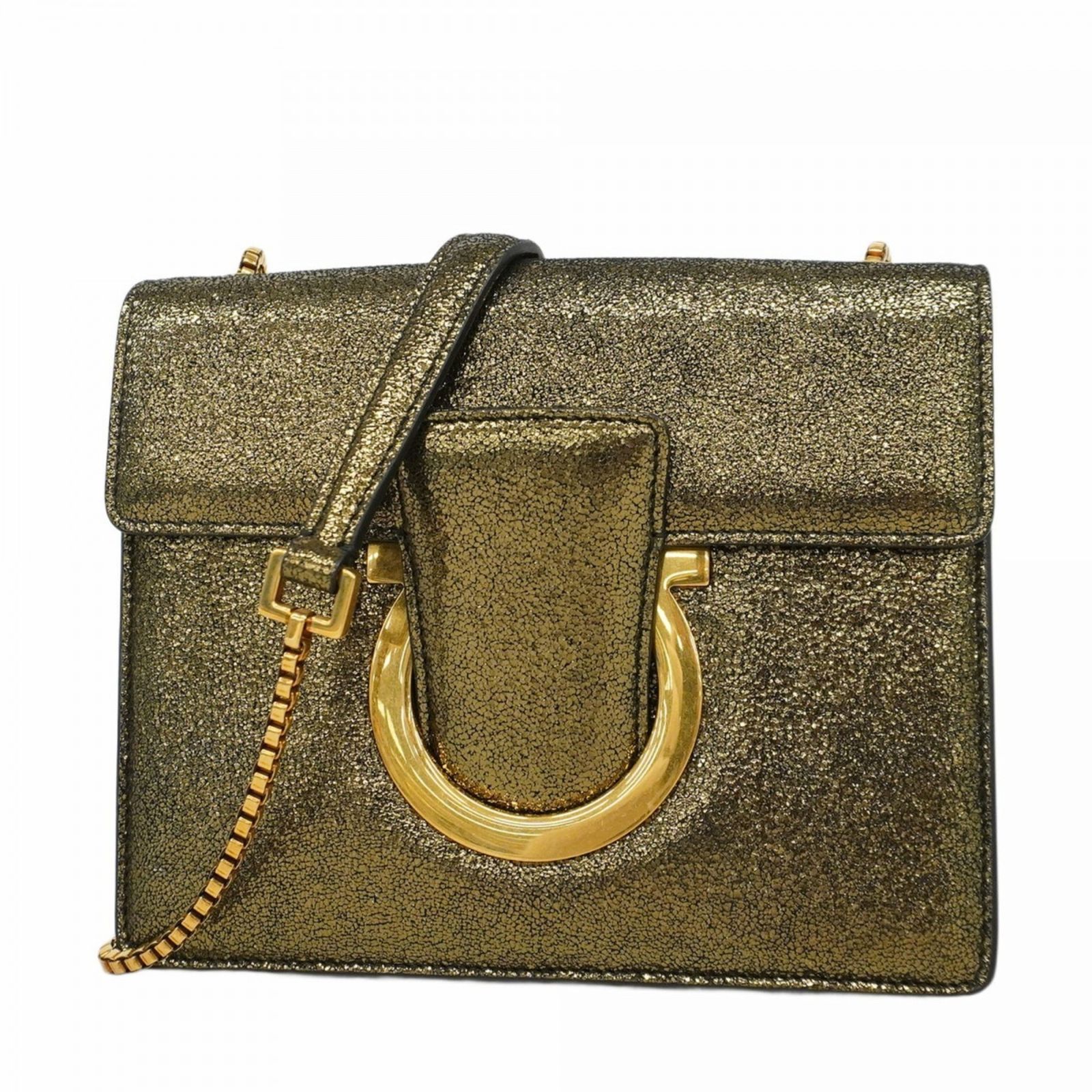 サルヴァトーレ フェラガモ Salvatore Ferragamo サルヴァトーレフェラガモ ショルダーバッグ ガンチーニ レザー ゴールド ブラック レディース