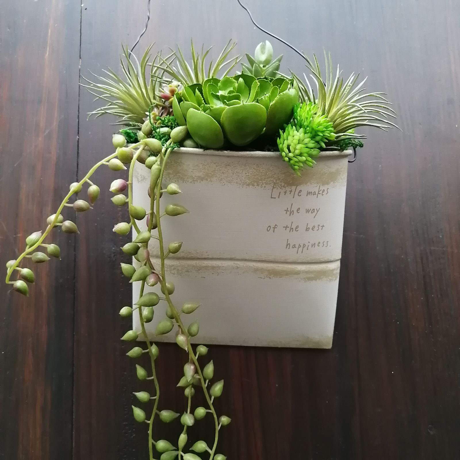 メルカリshops ホワイト アンティーク風ブリキポットのフェイク多肉ハンギングアレンジ 観葉植物