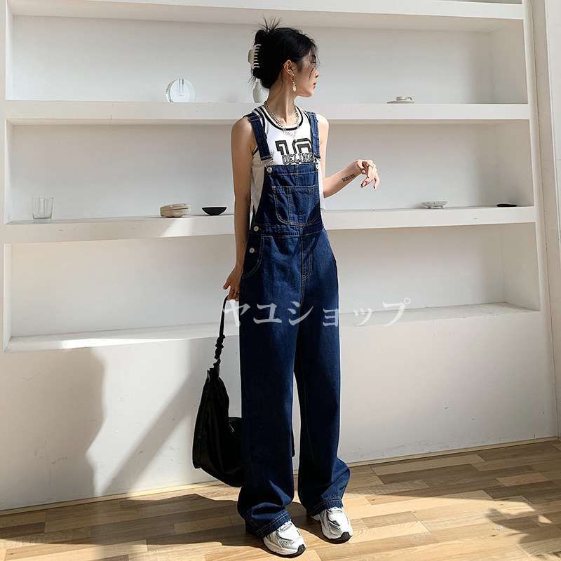 レディース デニム サロペット オーバーオール ワイド パンツ