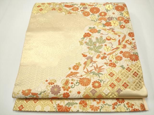 平和屋着物●西陣の名門 本家加納 六通柄袋帯 飛鶴宝尽くし花文 金糸 正絹 CAAY2475hy