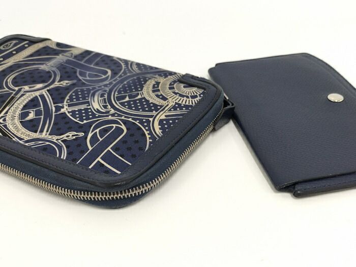 ✟ HERMES 二つ折り財布 ソワクール ナイロンキャンバス ブルー系 Y刻印 