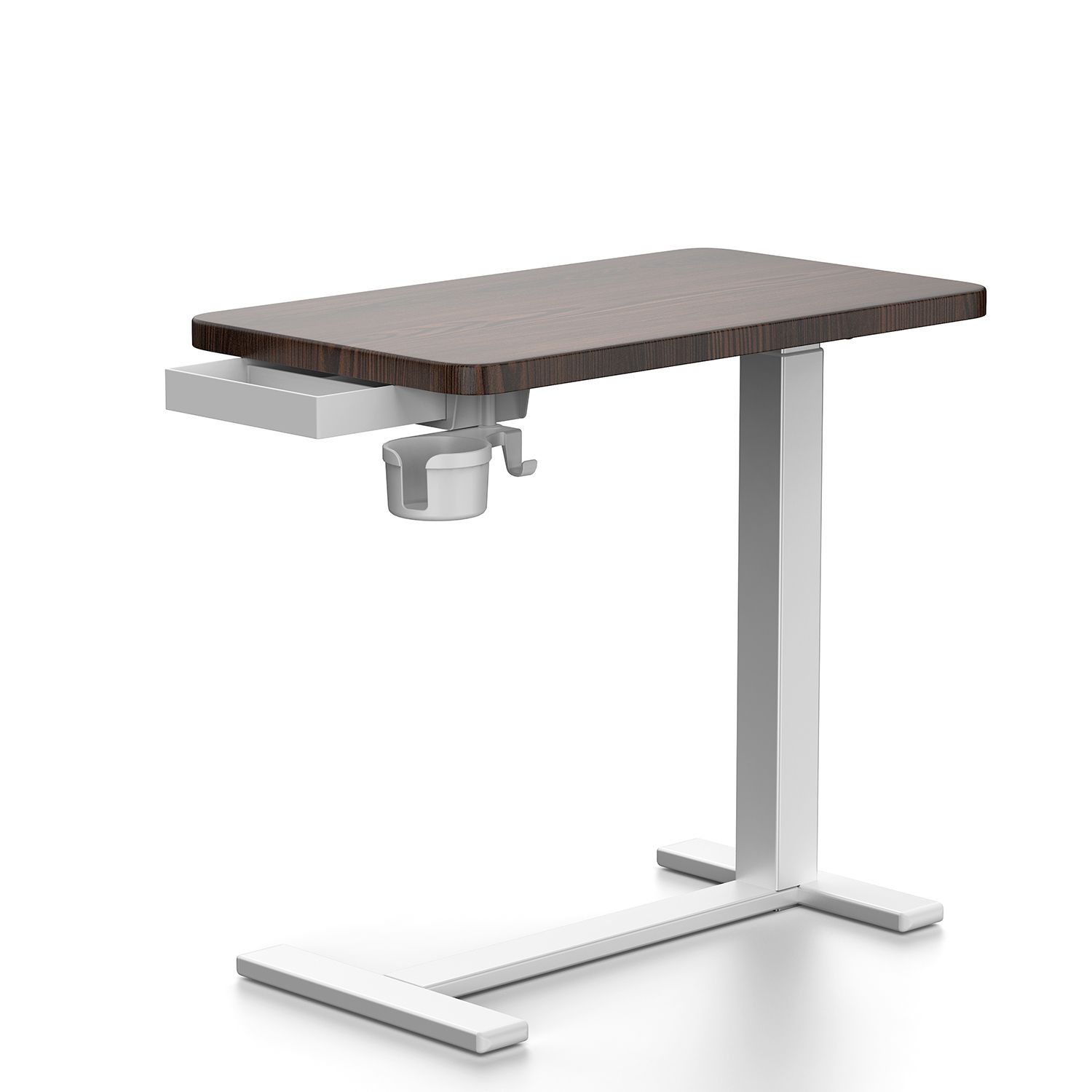 サイドテーブル昇降式 ガス圧昇降ベッドテーブル PCテーブル 介護テーブル  引き出し付き カップホルダー付き キャスター付き 64～102cm高さ調整可能 高さ無段階調節 耐荷重30KG 横68cm 奥行40cm 