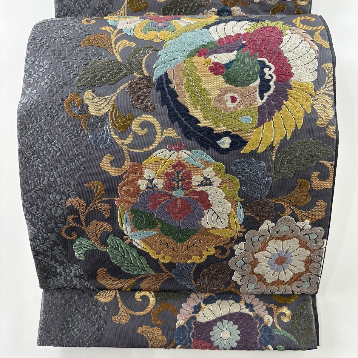 袋帯 名品 唐草鳳華文 唐織 箔 黒灰 六通 正絹 【中古】 - メルカリ