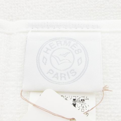  エルメス HERMES カレ タオル タオルハンカチ ハンドタオル パイル フリンジ ラバーロゴ ライン 白 ホワイト 黒 ブラック MN 10 GY 19 ハンカチ 小物