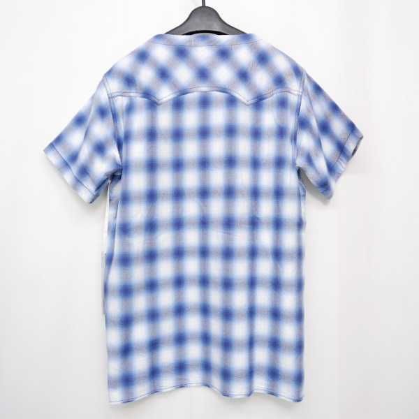 17SS The Letters レターズ Western Flannel Check S/S Shirt. 半袖 Vネック ウエスタン フランネル  チェック プルオーバー シャツ SAX M