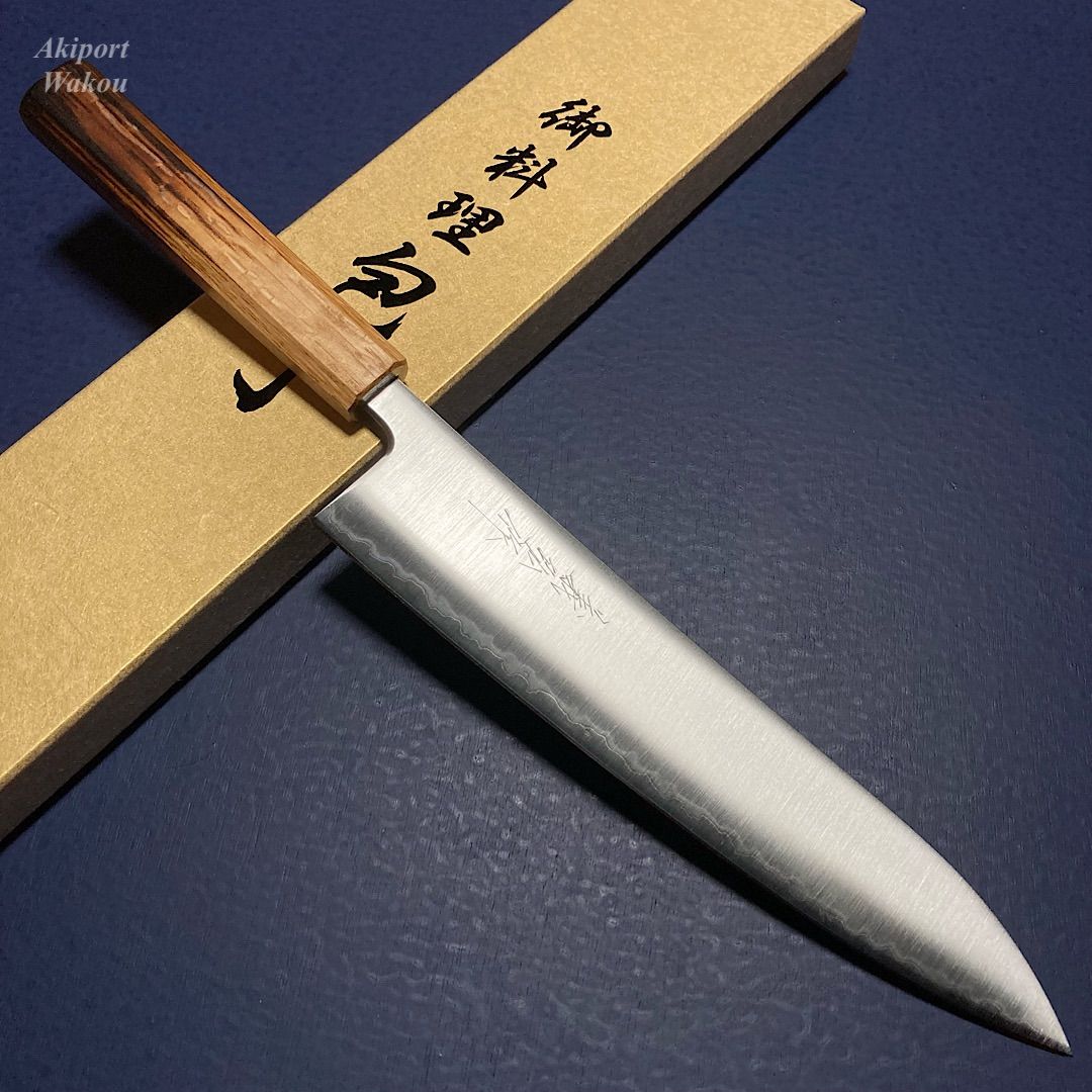 義弘作 包丁 牛刀 和牛刀 240mm 青紙スーパー 焼樫柄 山脇刃物製作所 堺打ち刃物