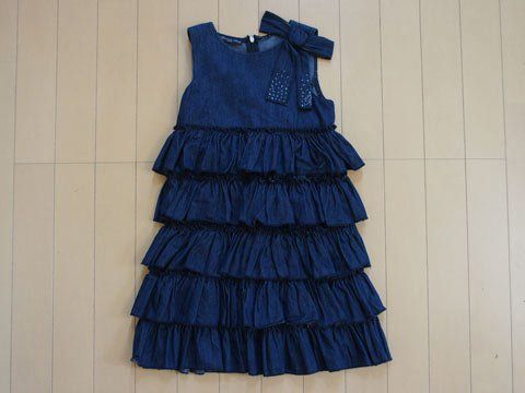  ミスブルマリン マメール アウトレット 子供服 女の子 6歳 約 110cm 120cm ジャンパースカート デニム 紺 リボン ビジュー 春 夏 秋 ★2 ガールズ キッズ 【中古】 ユーズド リサイクル 古着 子ど ジャンバースカート
