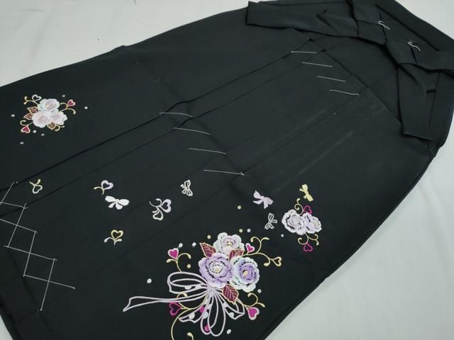 平和屋着物○女性 行灯袴 総刺繍 花唐草文 黒地 卒業式 洗える着物 未