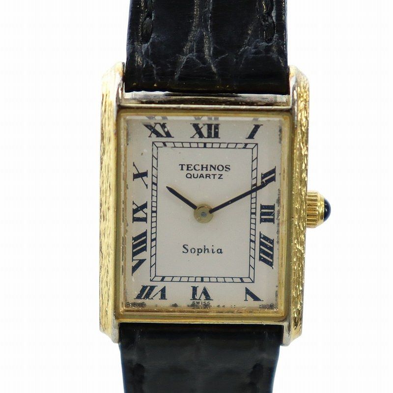 稀少 SWISS老舗TECHNOSレディースクォーツ時計 文字盤は陶器 稼動品  