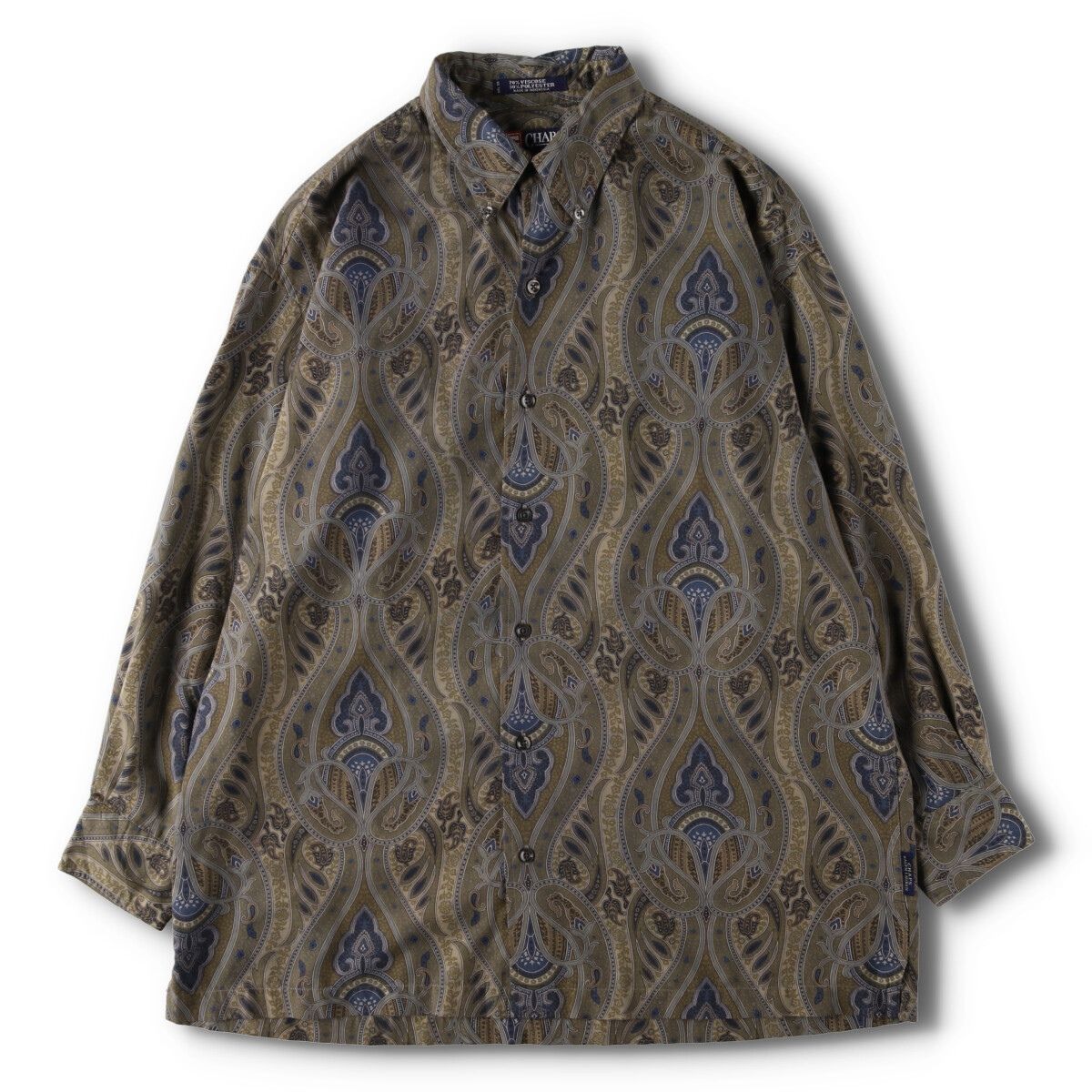 古着 90年代 ラルフローレン Ralph Lauren CHAPS チャップス 総柄 長袖 ボタンダウンシャツ ボックスシャツ メンズL相当/evb006801