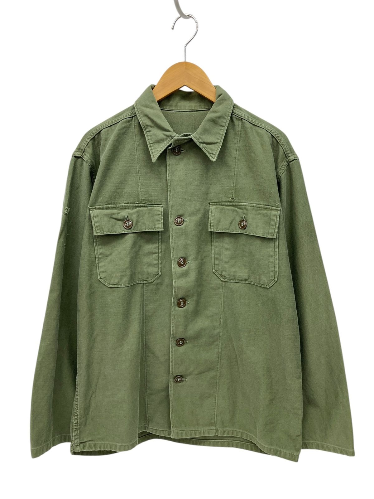 米軍 OG-107 コットンサテン ユーティリティシャツ 筒袖 60s 1st 古着 ミリタリー オリーブ メンズ|028