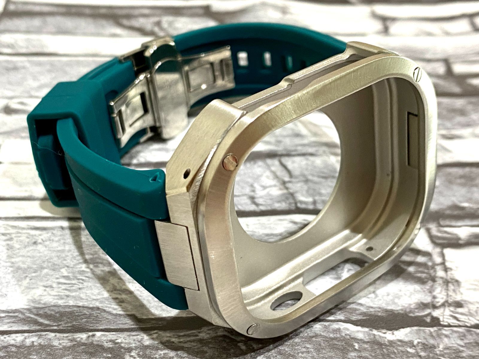 クリスタルWR2☆Apple Watch ラバーベルト ステンレスカバー バンド