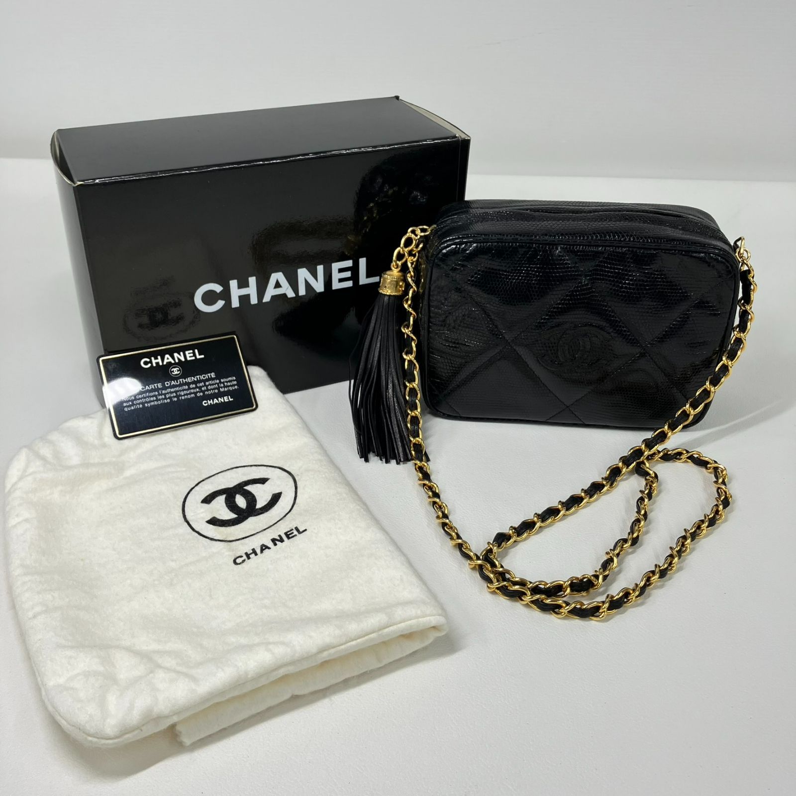 極美品】CHANEL シャネル リザード フリンジ チェーンショルダーバッグ