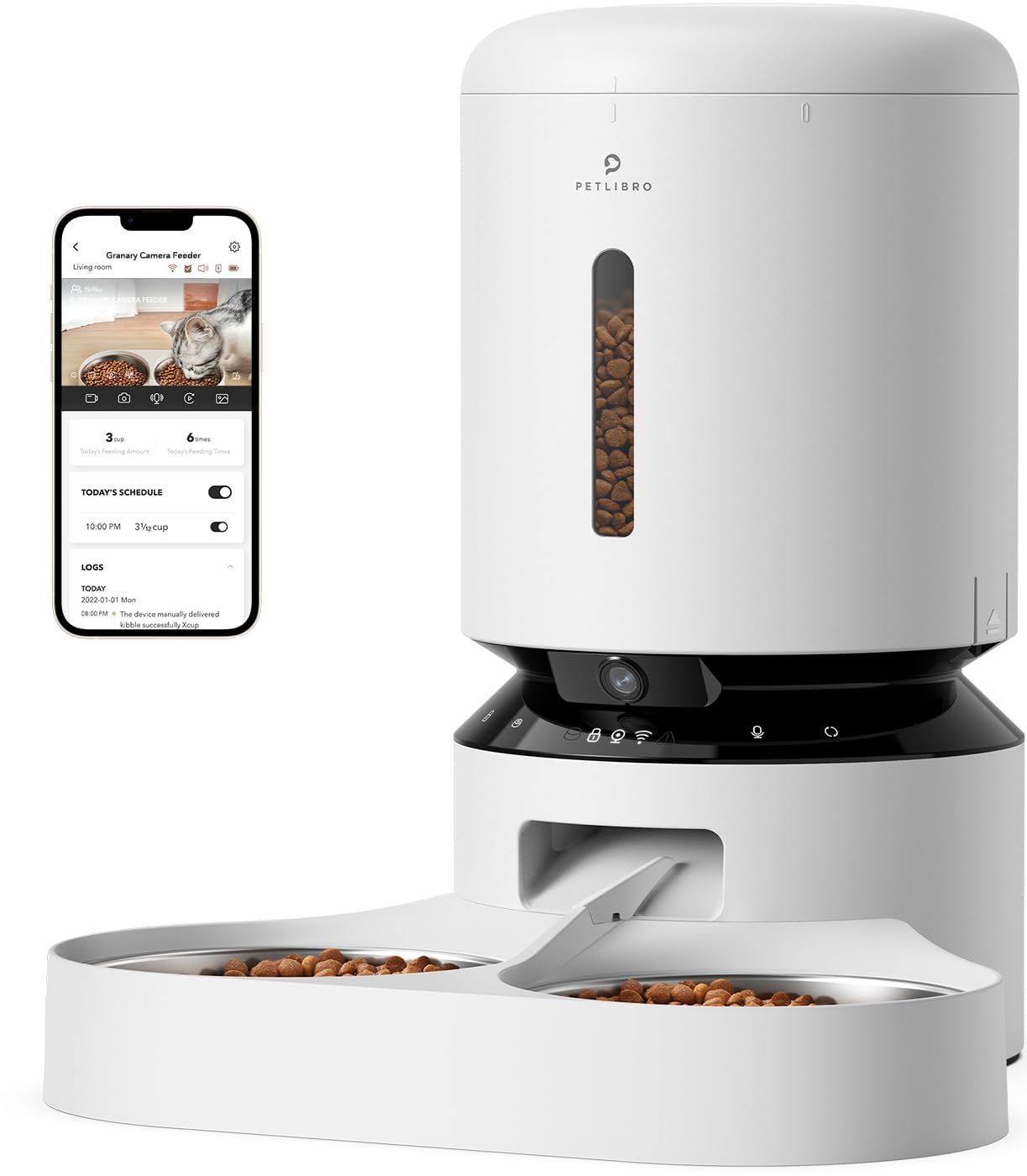 PETLIBRO 自動給餌器 猫 犬 カメラ付き 1080P スマホ遠隔操作 1日10食 録音 マイク 暗視カメラ 双方向会話 手動給餌 緊急電源 詰まり防止センサー 残量不足検知 動体検知 音声検知 分解洗浄 5L大容量