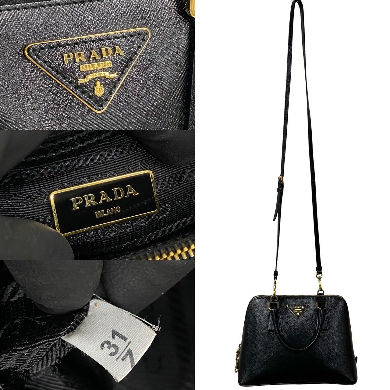 ほぼ未使用 袋付 PRADA プラダ 三角ロゴ 金具 サフィアーノ レザー 本革 2way ハンドバッグ ショルダーバッグ ブラック 16097 -  メルカリ