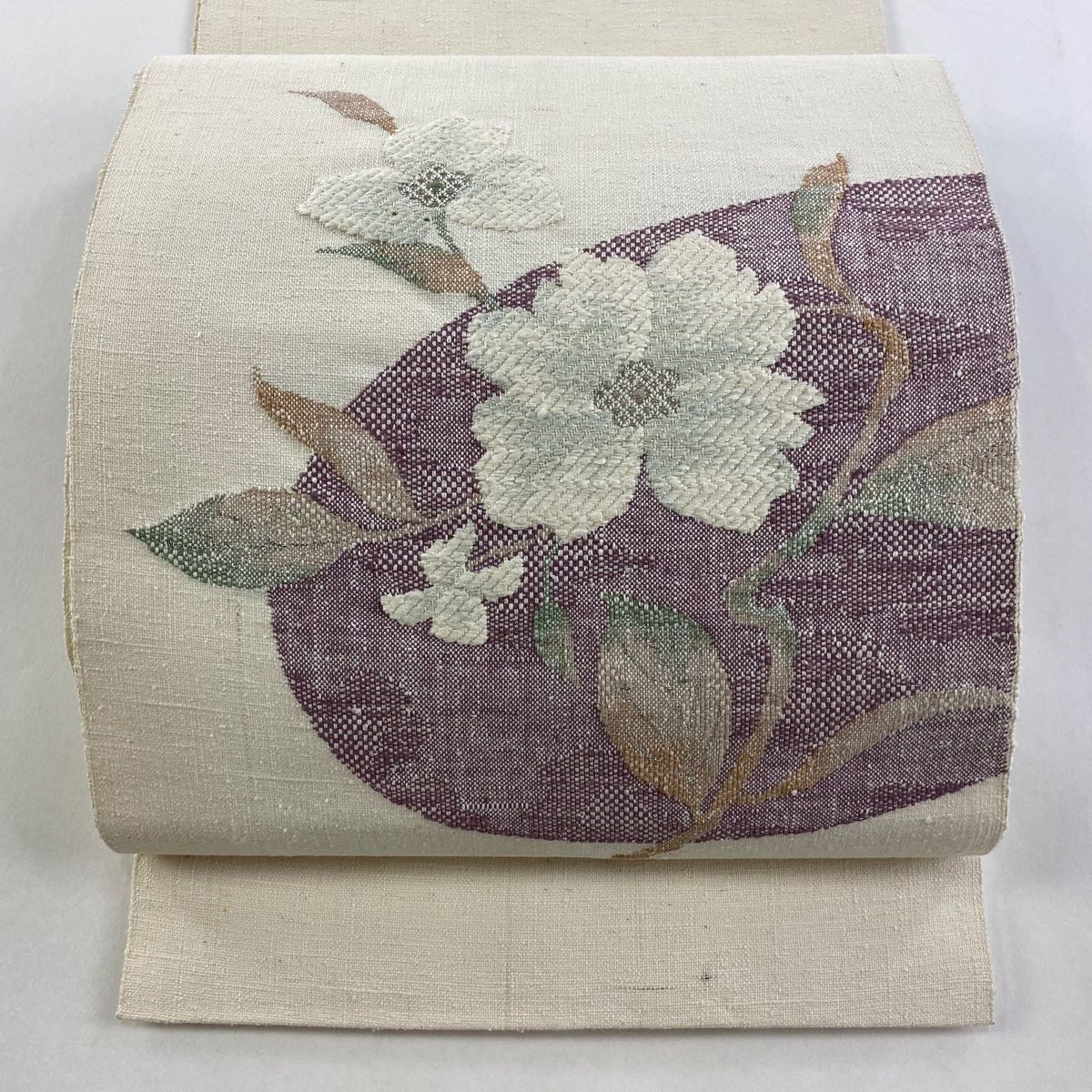 名古屋帯 秀品 八寸名古屋帯 松葉仕立て 夏帯 花 花びら 金銀糸